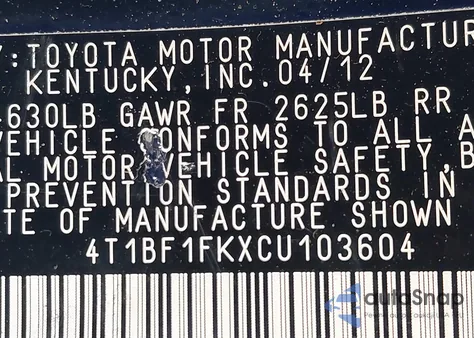 2012 Toyota Camry Le from USA, damaged, VIN 4T1BF1FKXCU103604